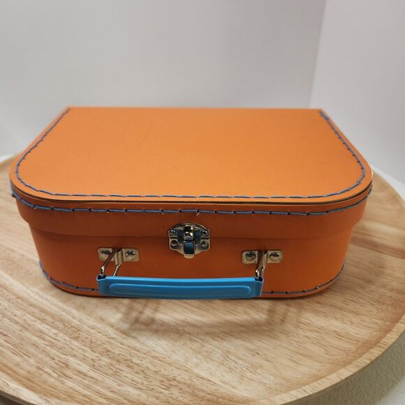 Orange Storage Box with Blue Handle – Lightweight, Decorative, Latch Closure - Picture 5 of 11
